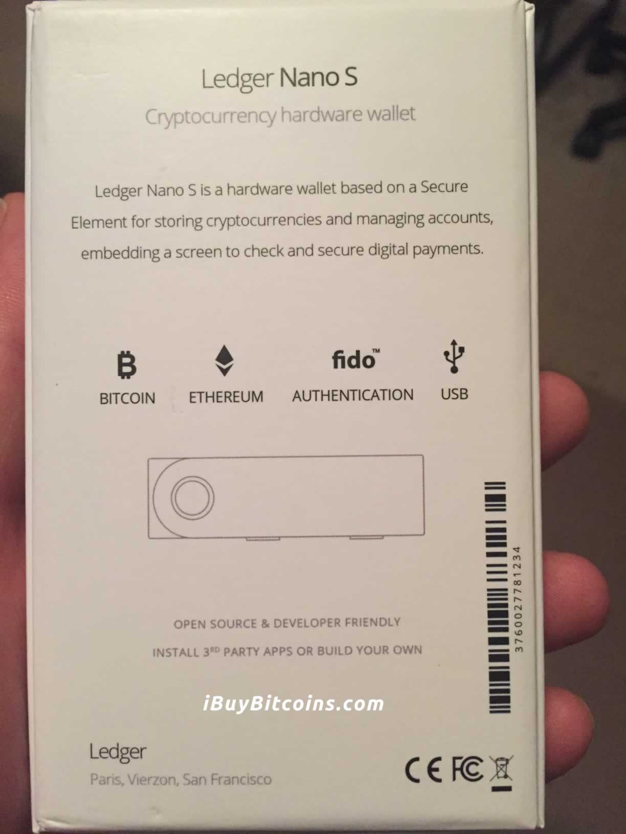 Back of the Ledger Nano S Box.